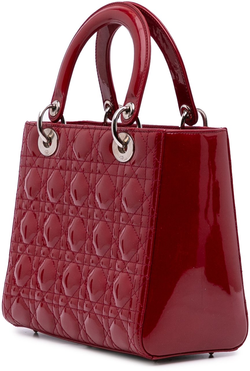 Dior Medium Patent Cannage Lady Dior Rood