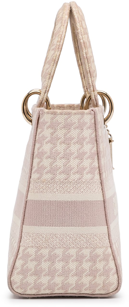 Dior Medium Embroidered Canvas Houndstooth Lady D Lite Roze