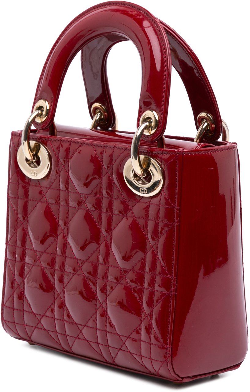 Dior Mini Patent Cannage Lady Dior Rood