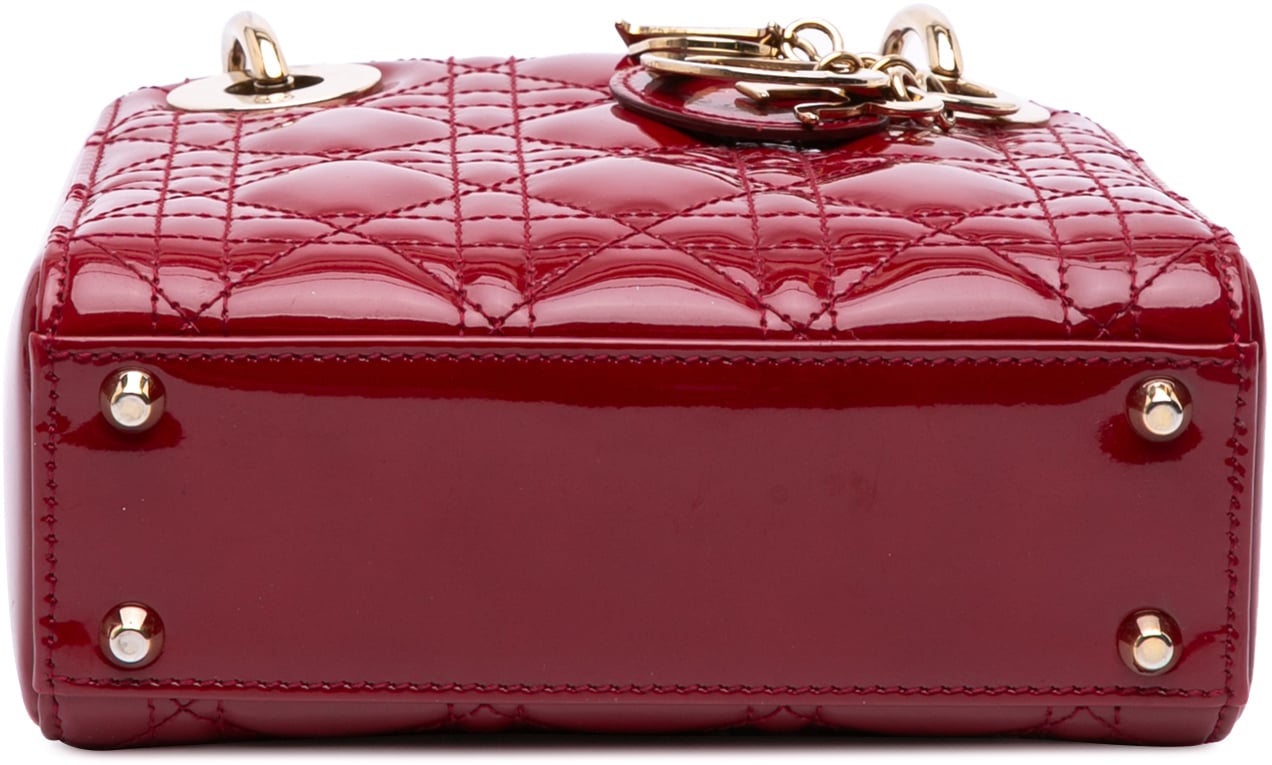 Dior Mini Patent Cannage Lady Dior Rood