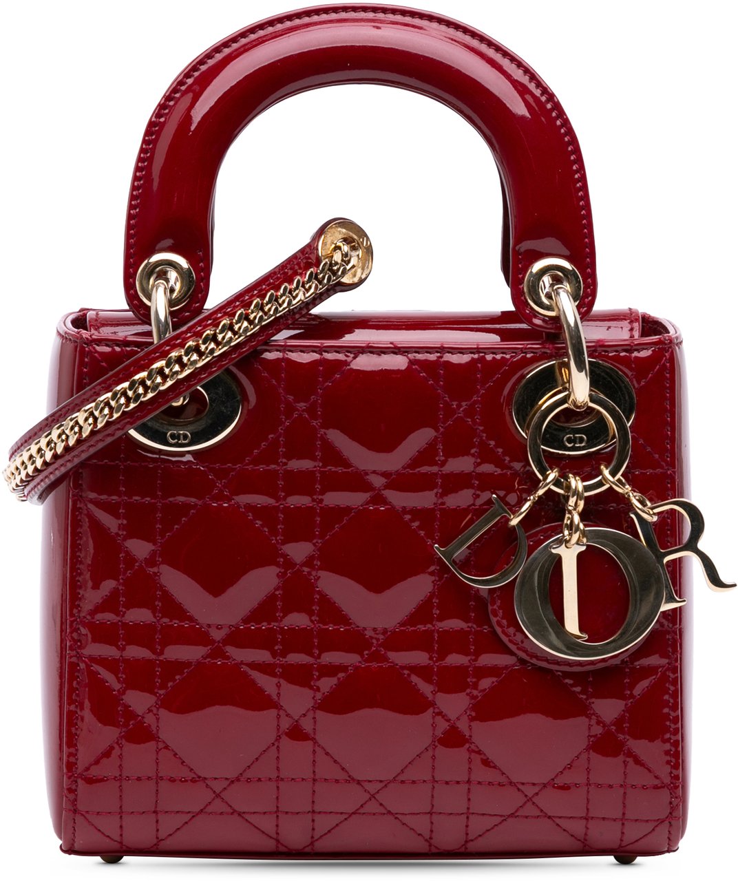 Dior Mini Patent Cannage Lady Dior Rood