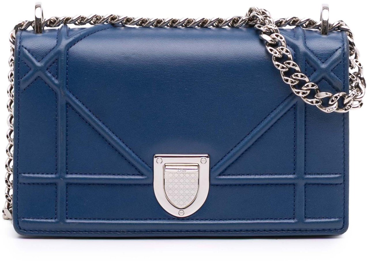 Dior Mini Lambskin Diorama Flap Blauw