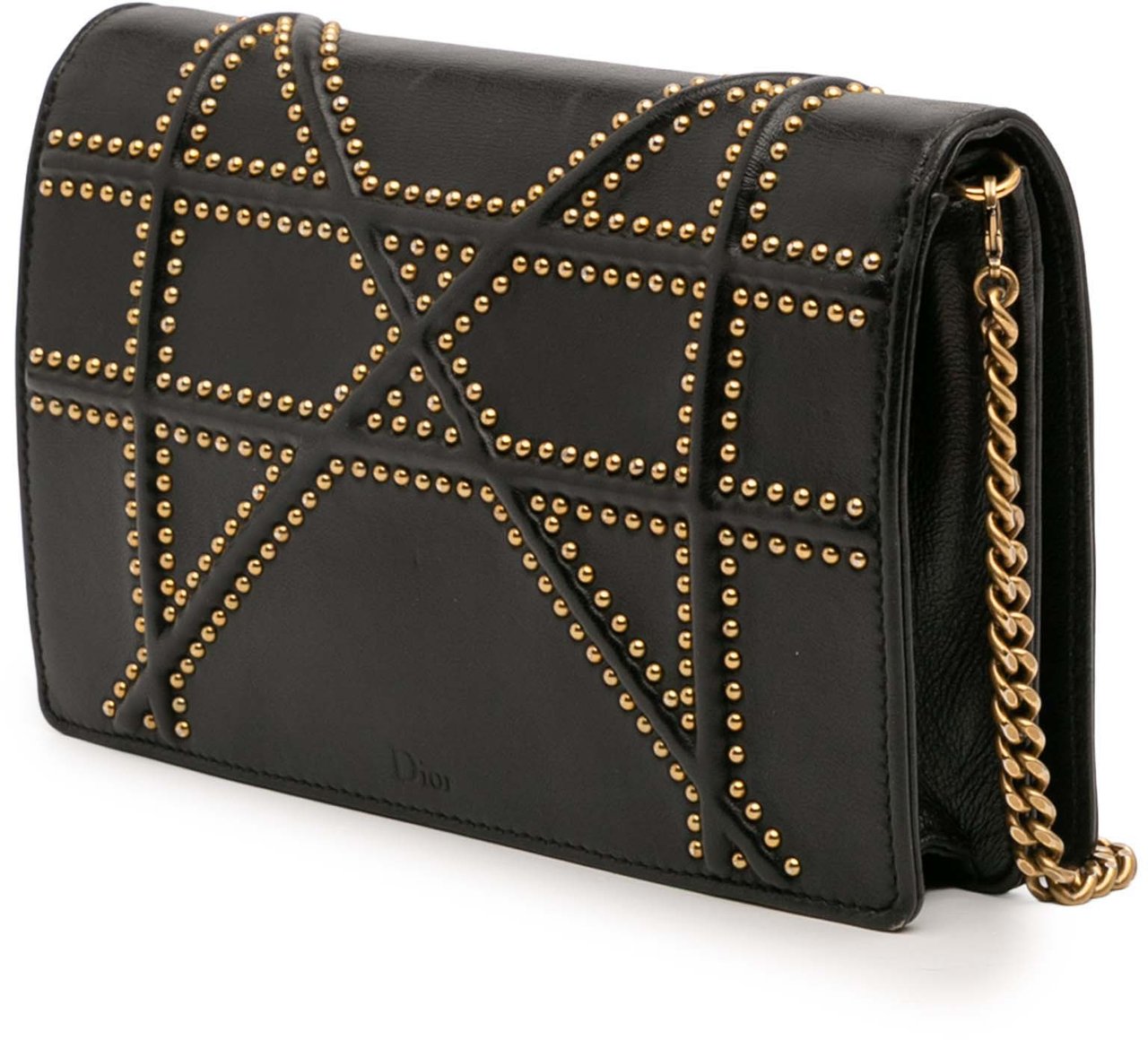 Dior Studded Calfskin Diorama Wallet on Chain Zwart