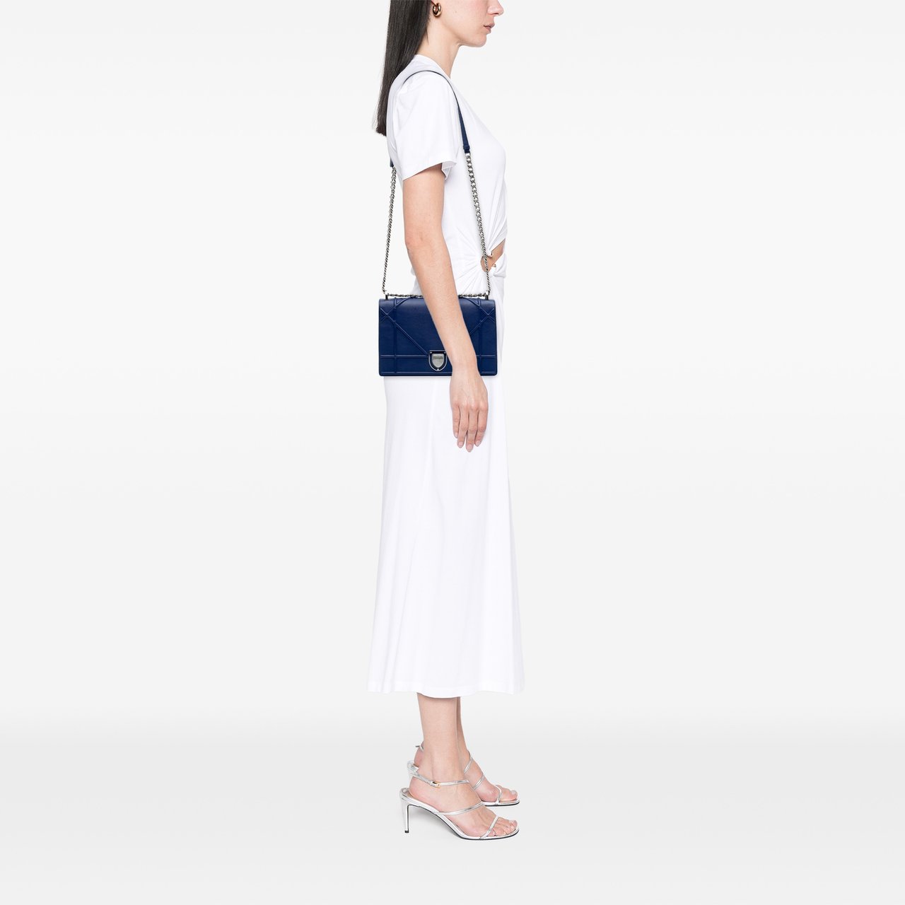 Dior Medium Grained Calfskin Diorama Flap Blauw