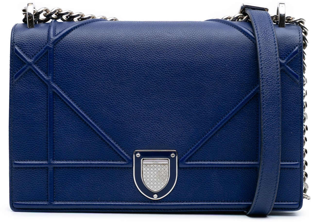 Dior Medium Grained Calfskin Diorama Flap Blauw