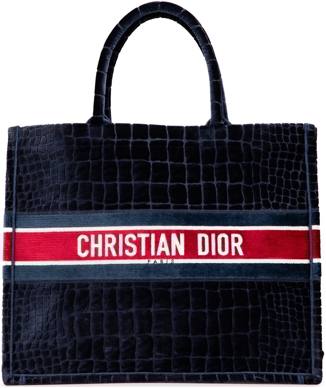Dior Large Velvet Embossed Book Tote Blauw