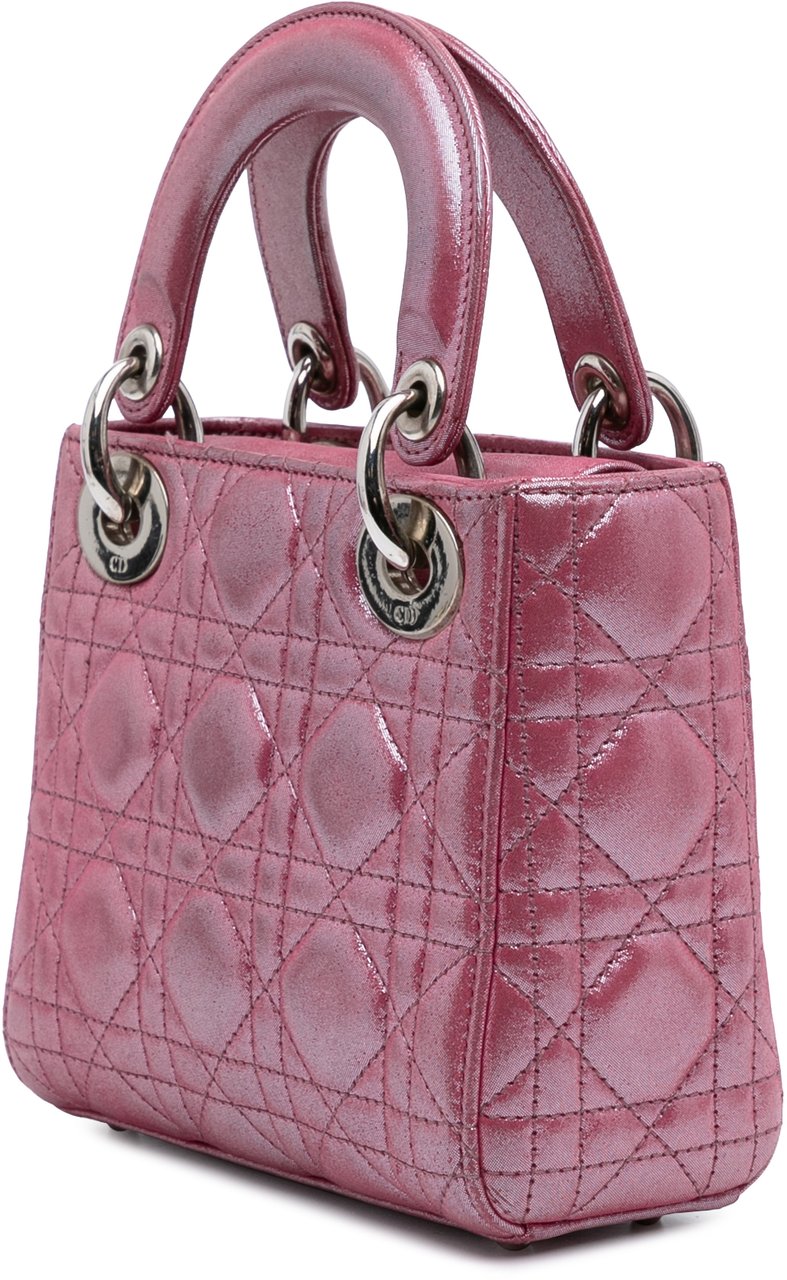 Dior Mini Iridescent Lambskin Cannage Lady Dior Roze