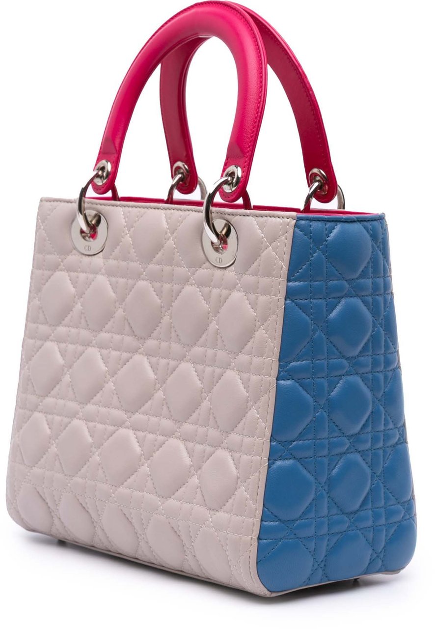 Dior Medium Tricolor Lambskin Cannage Lady Dior Bruin
