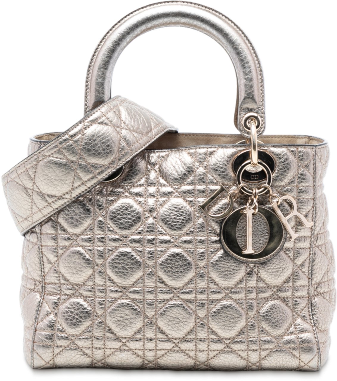 Dior Medium Metallic Grained Calfskin Cannage Supple Lady Dior Goud