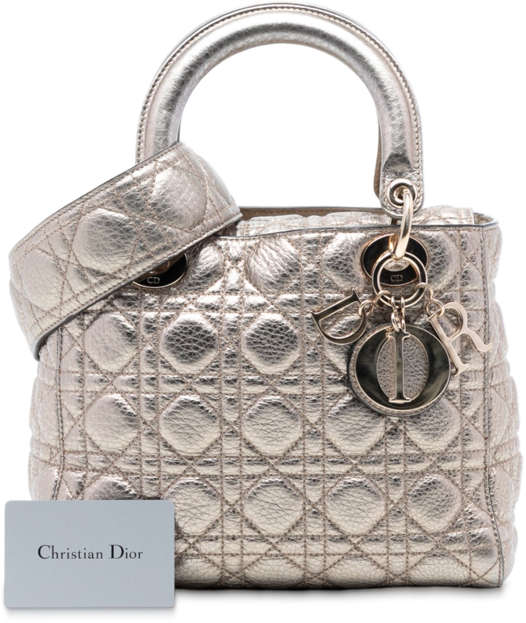 Dior Medium Metallic Grained Calfskin Cannage Supple Lady Dior Goud