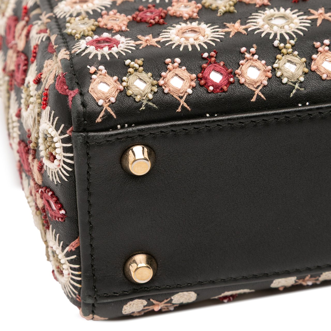 Dior Mini Calfskin Beaded Embroidered Lady Dior Zwart