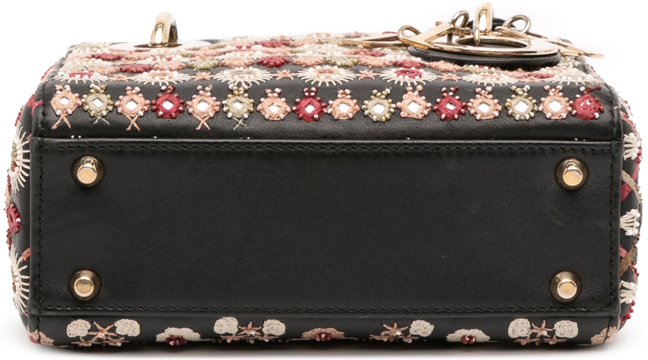 Dior Mini Calfskin Beaded Embroidered Lady Dior Zwart