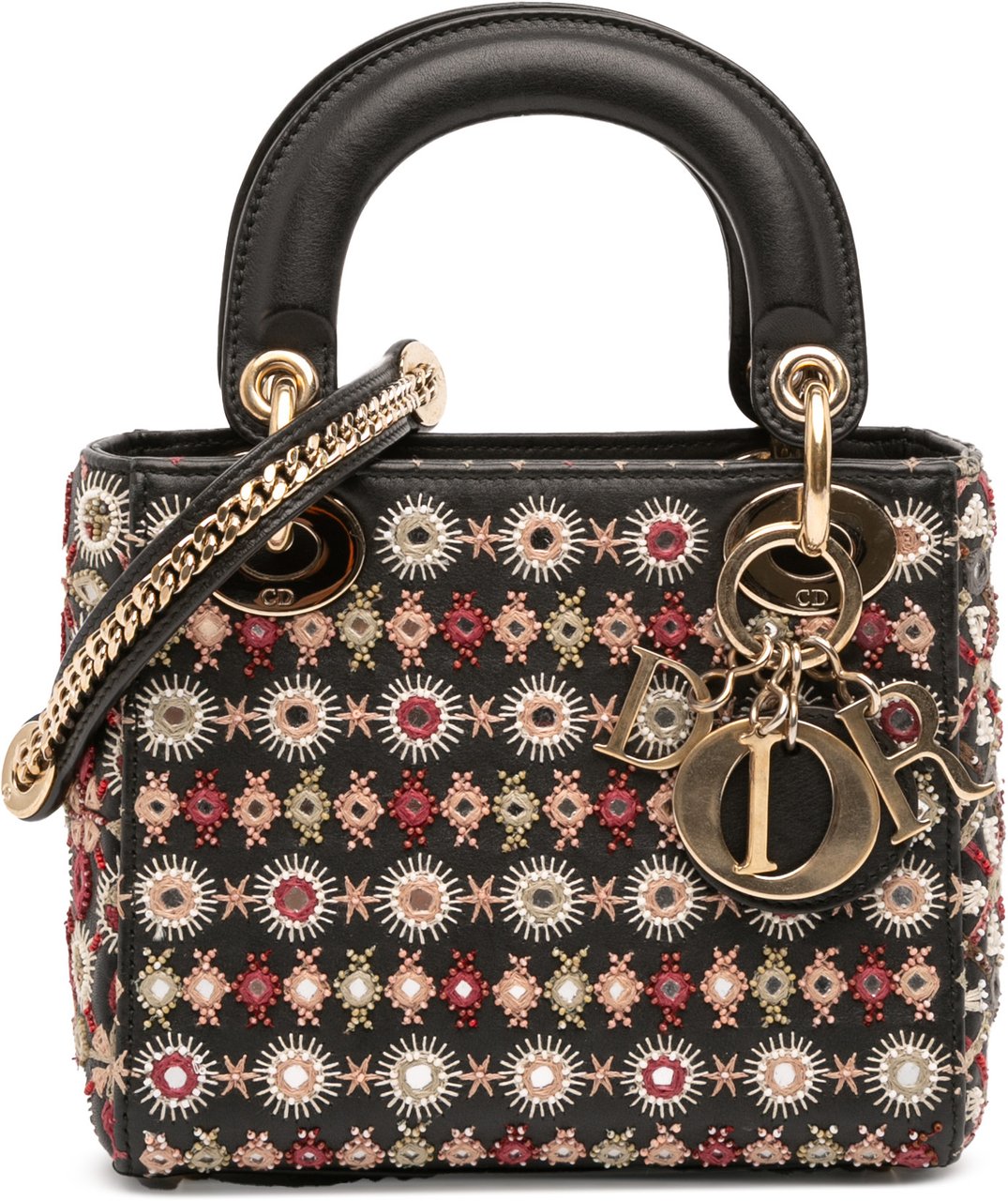 Dior Mini Calfskin Beaded Embroidered Lady Dior Zwart