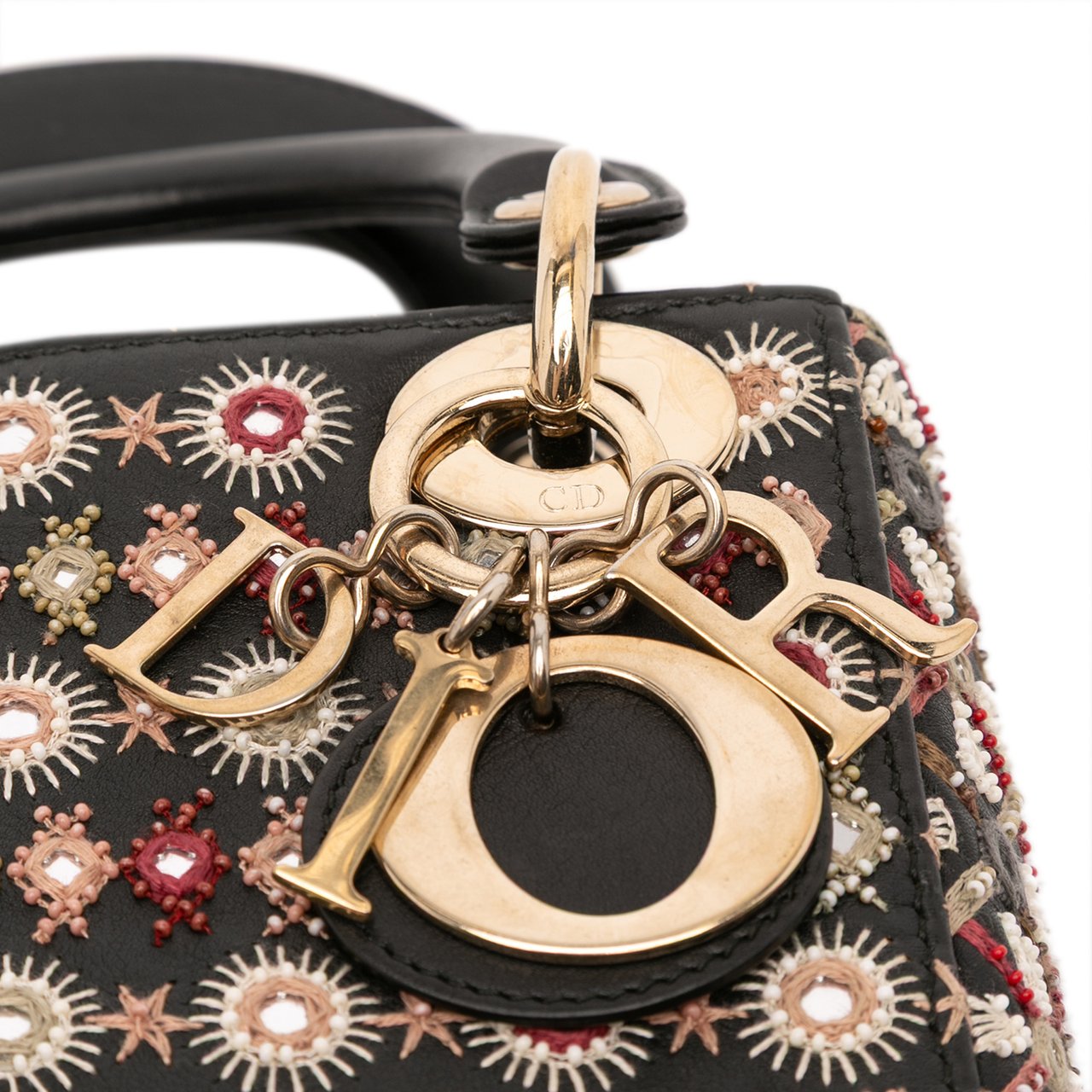 Dior Mini Calfskin Beaded Embroidered Lady Dior Zwart