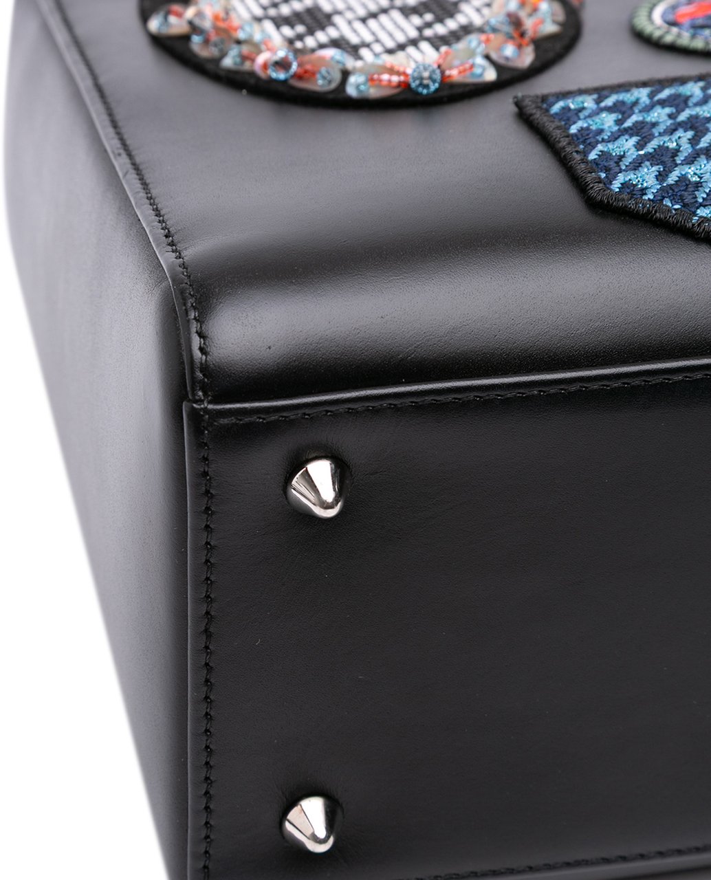 Dior Medium Calfskin Patch Embellished Lady Dior Zwart