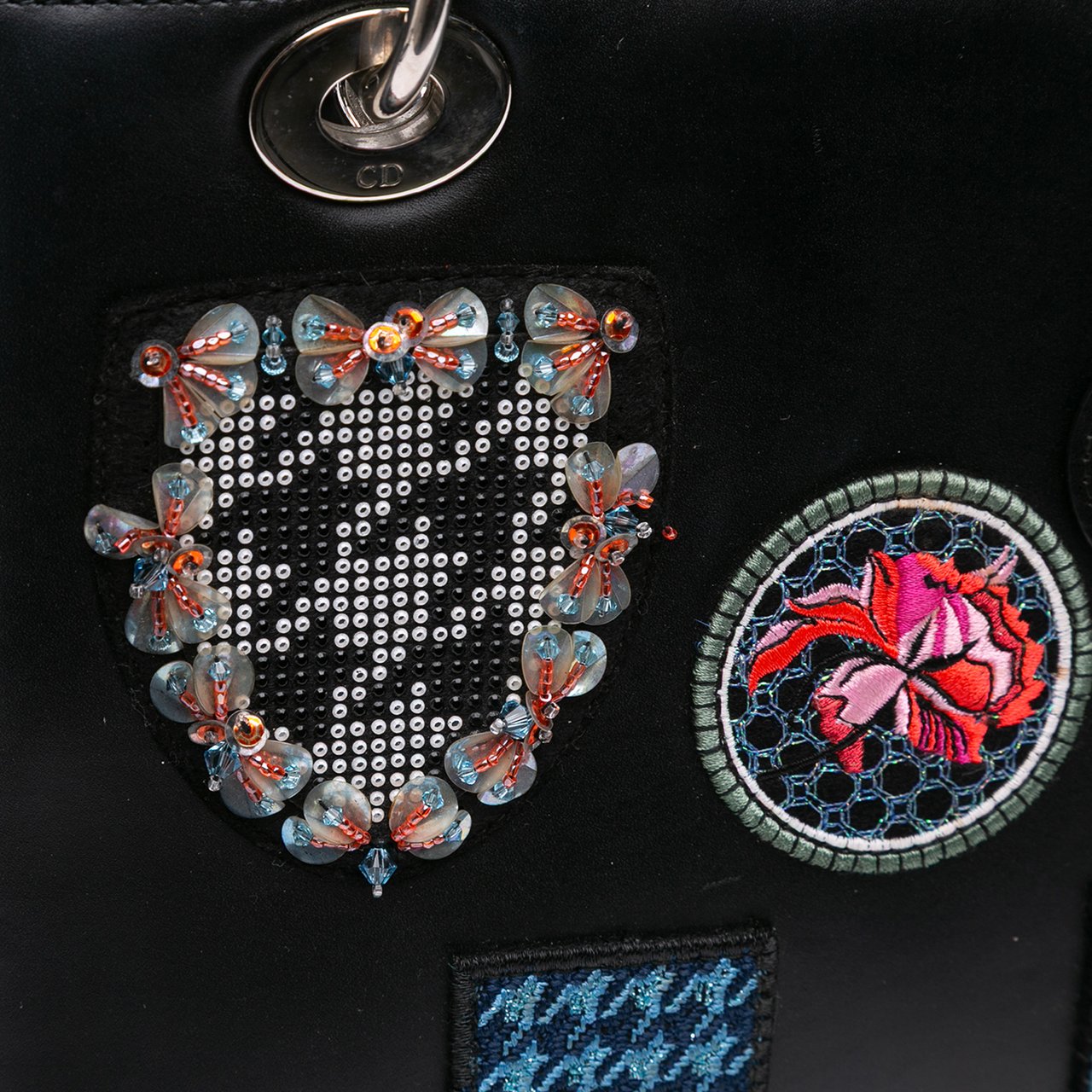 Dior Medium Calfskin Patch Embellished Lady Dior Zwart