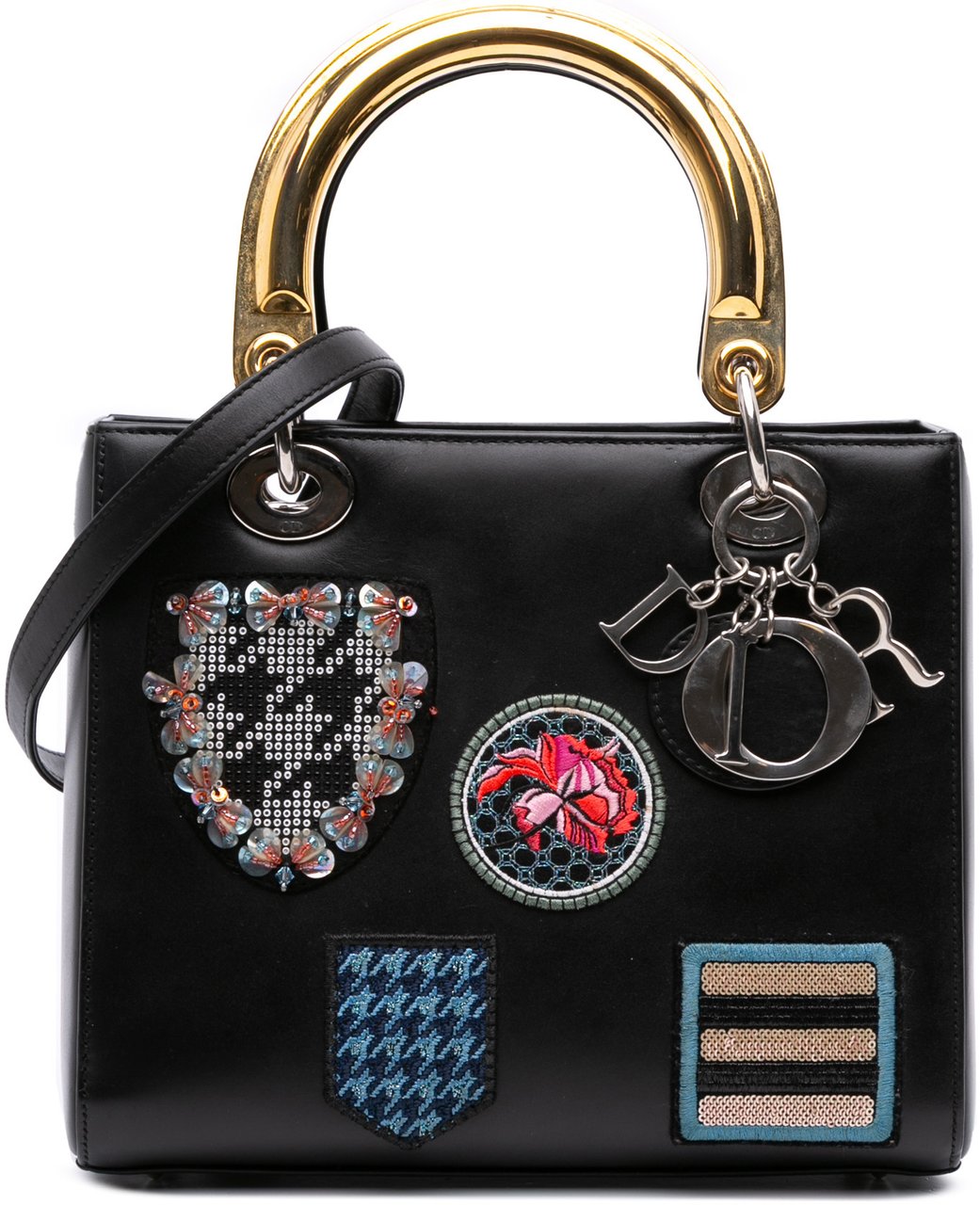 Dior Medium Calfskin Patch Embellished Lady Dior Zwart