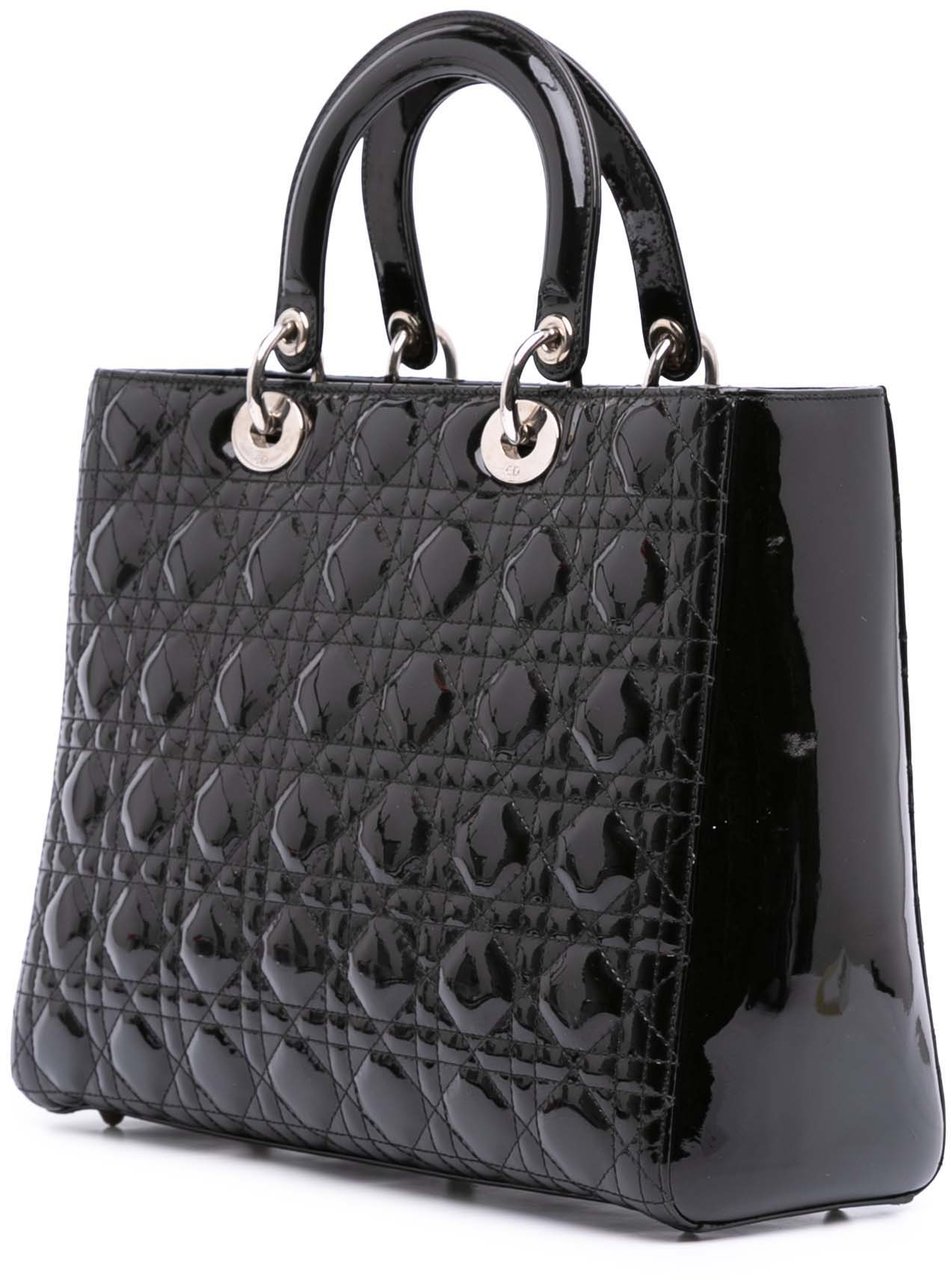 Dior Large Patent Cannage Lady Dior Zwart