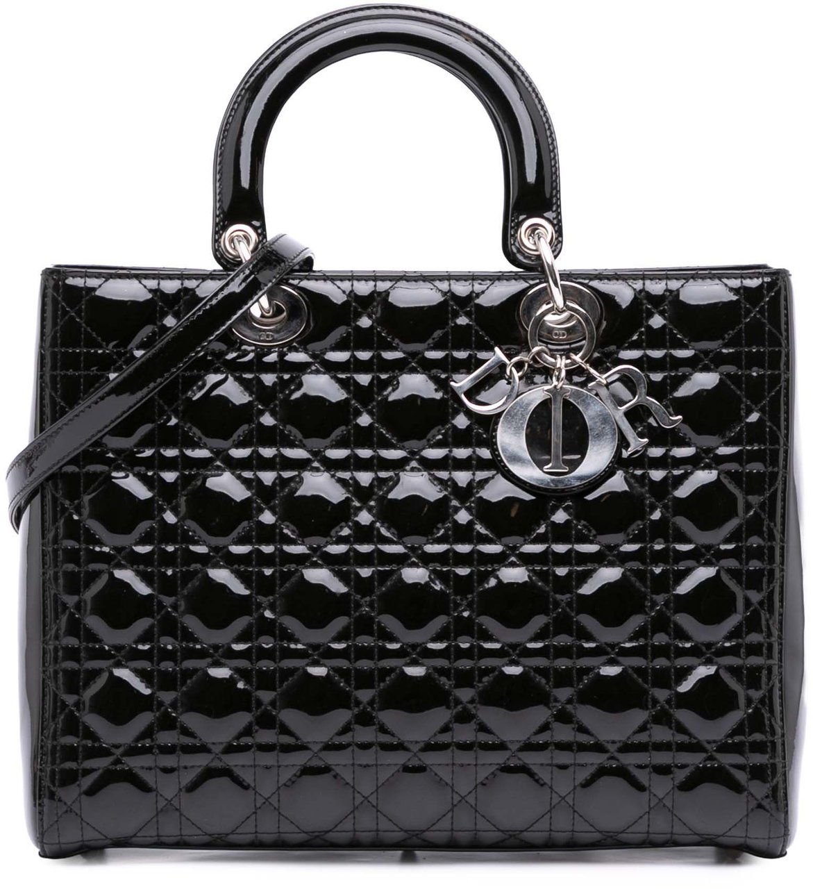 Dior Large Patent Cannage Lady Dior Zwart