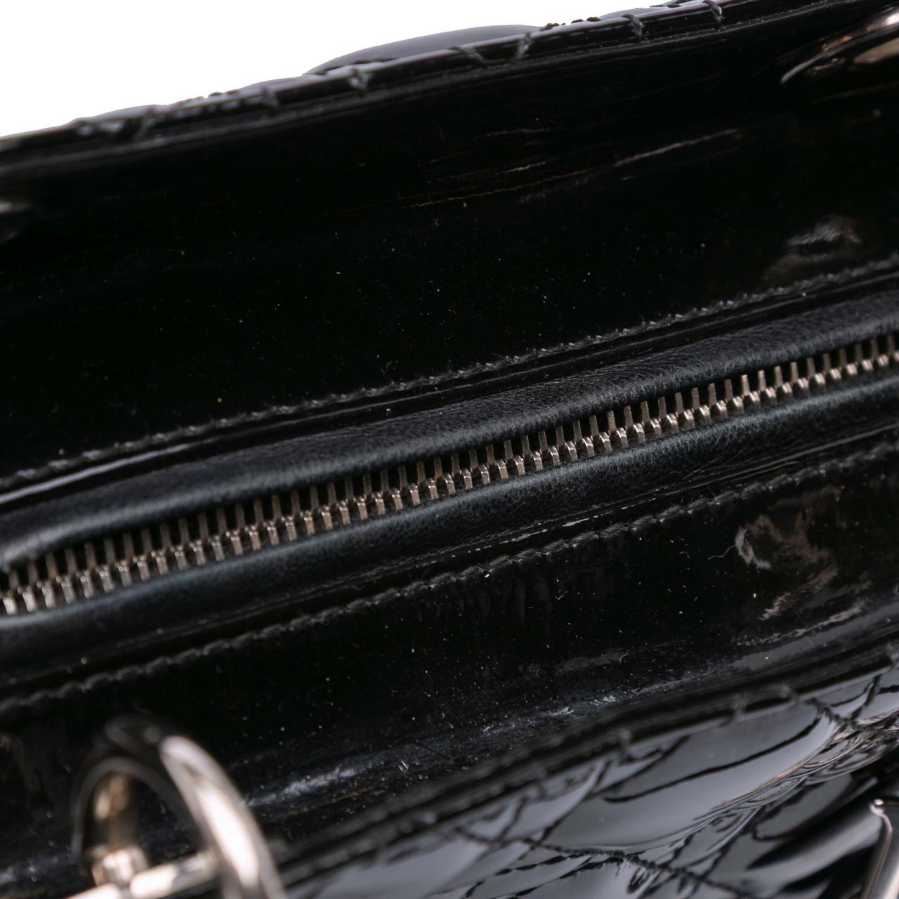 Dior Large Patent Cannage Lady Dior Zwart