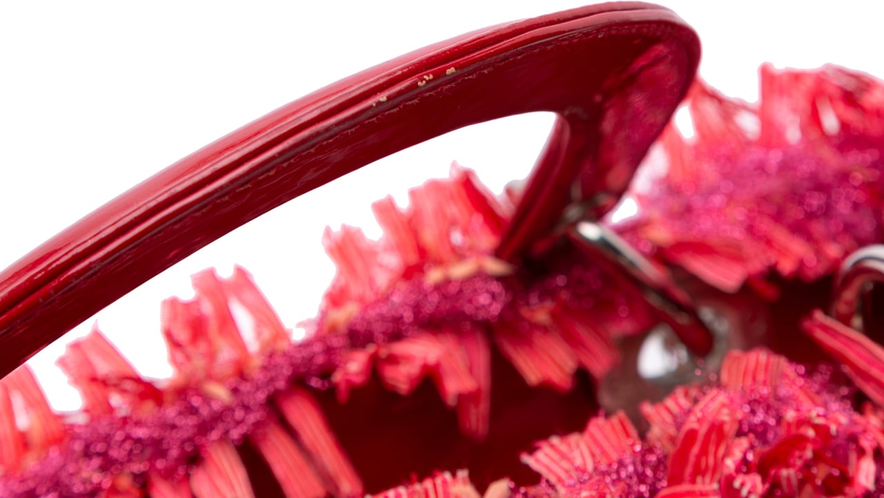 Dior Medium Tweed Fringe Rhinestone Lady Dior Rood