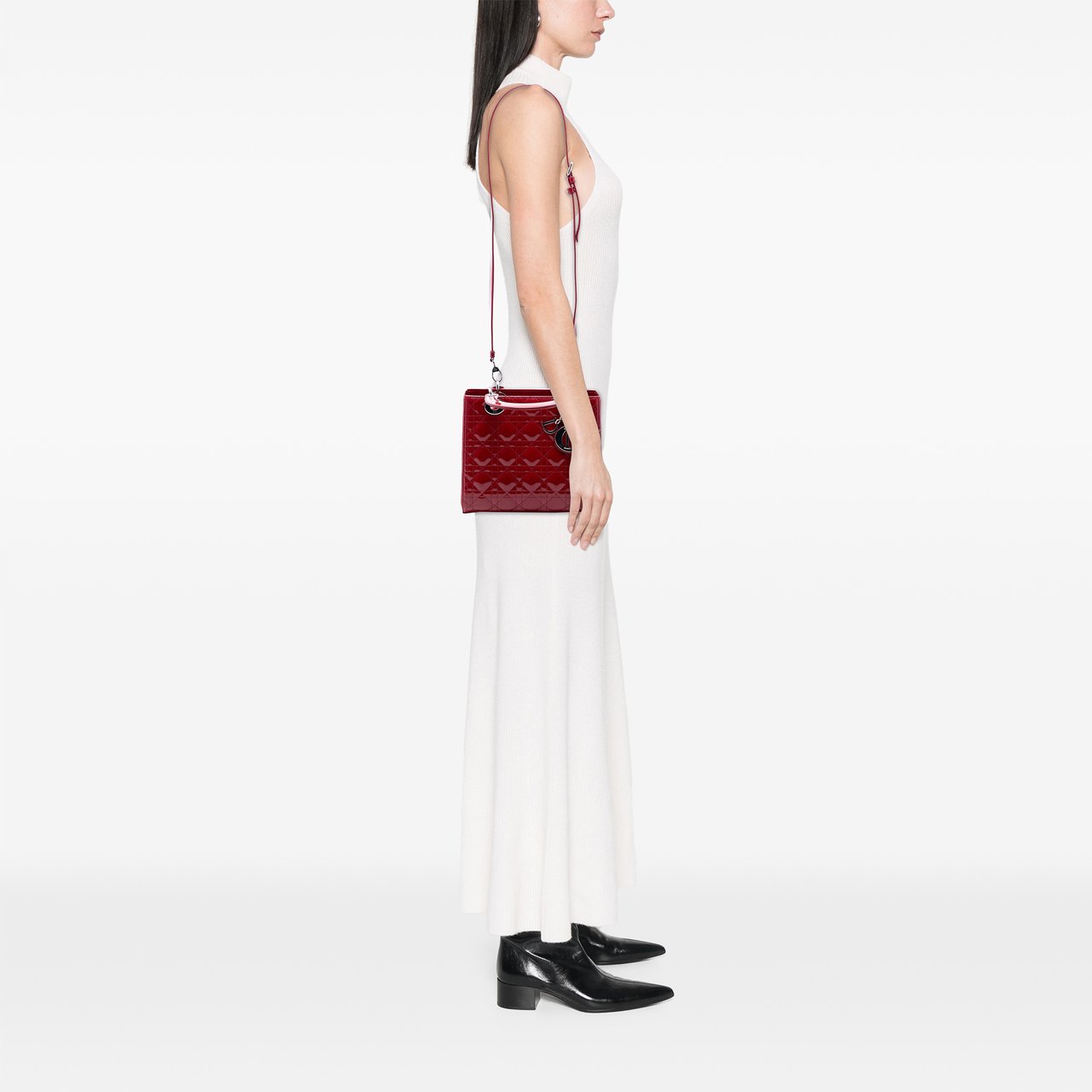 Dior Medium Patent Cannage Lady Dior Rood