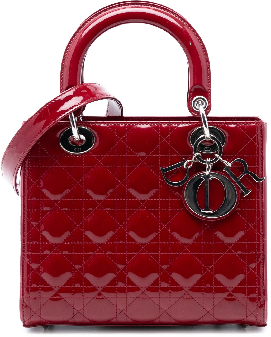 Dior Medium Patent Cannage Lady Dior Rood