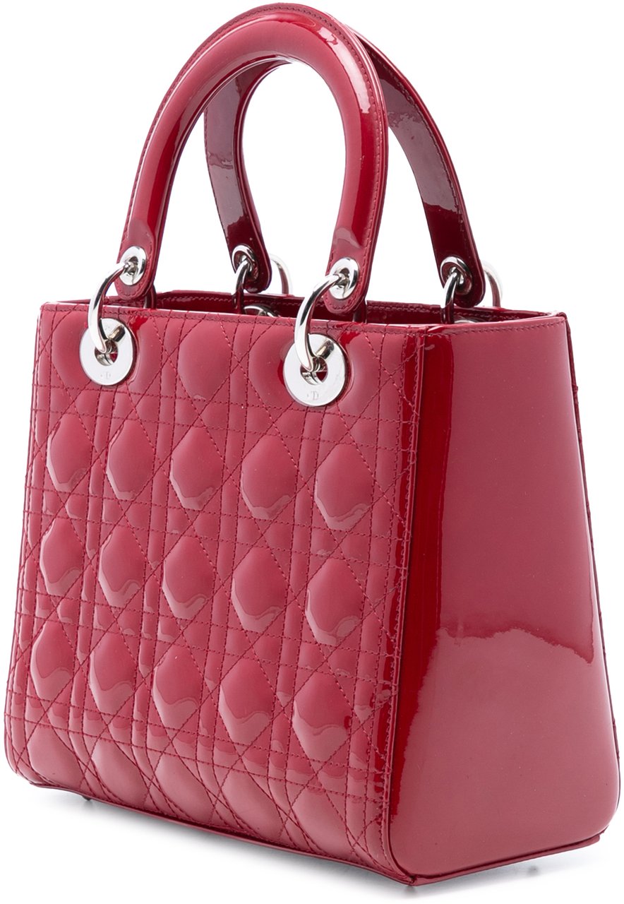 Dior Medium Patent Cannage Lady Dior Rood