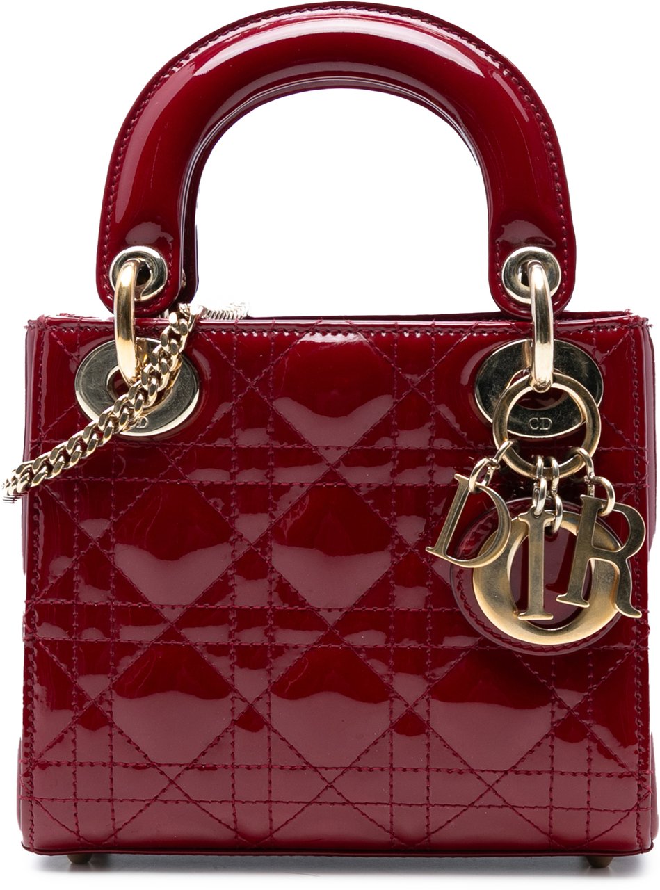 Dior Mini Patent Cannage Lady Dior Rood