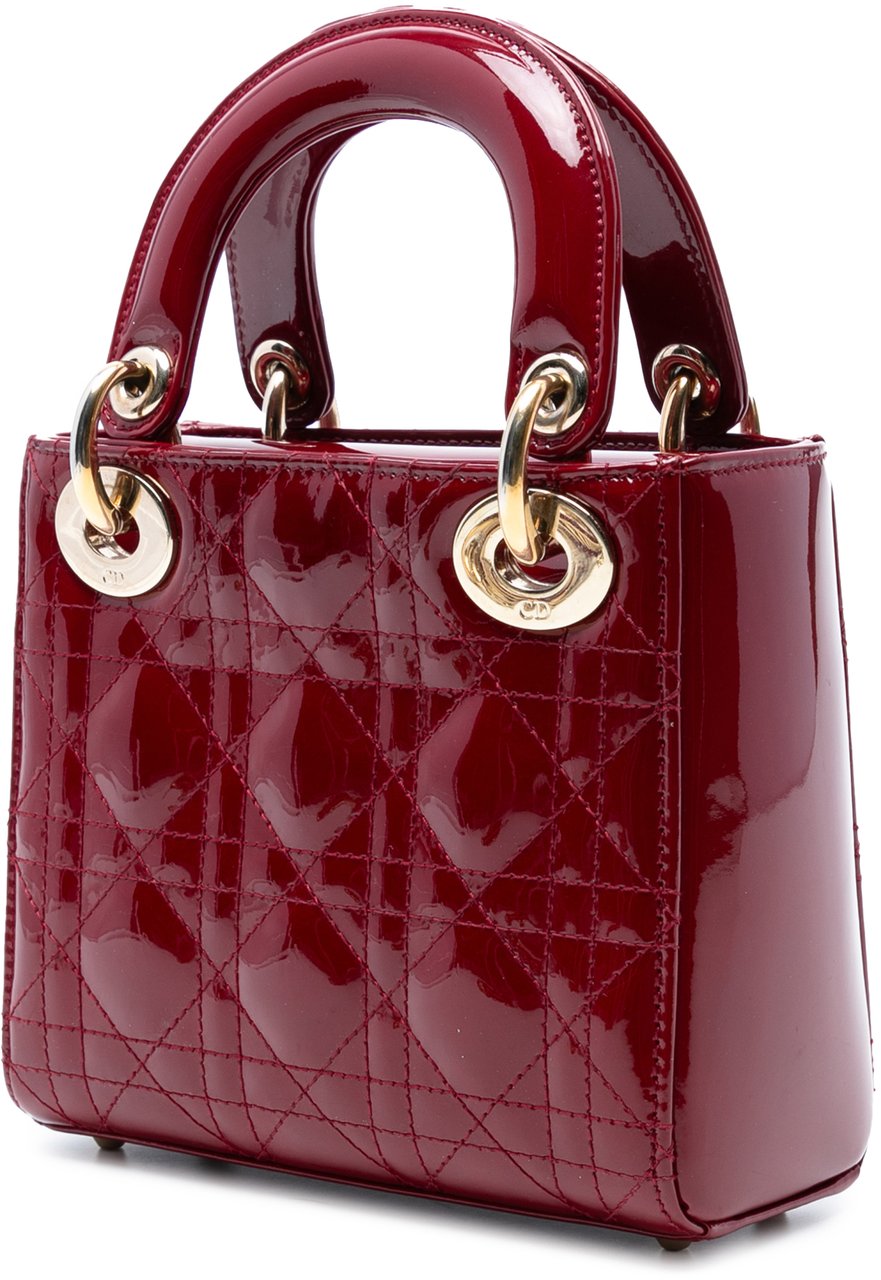 Dior Mini Patent Cannage Lady Dior Rood