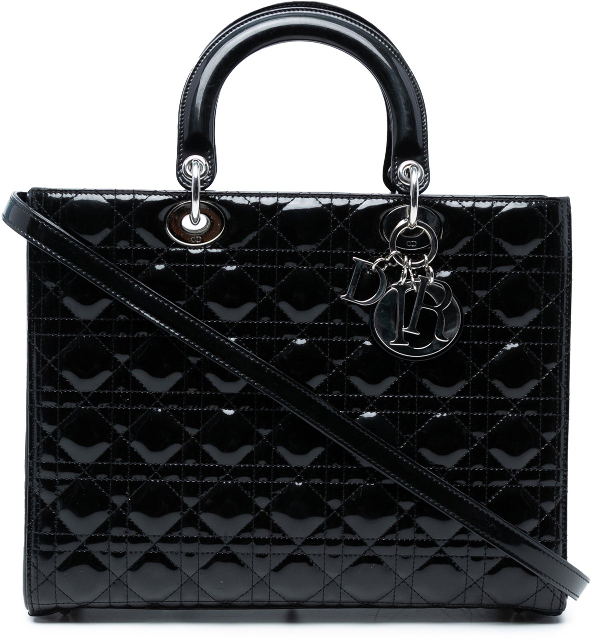 Dior Large Patent Cannage Lady Dior Zwart