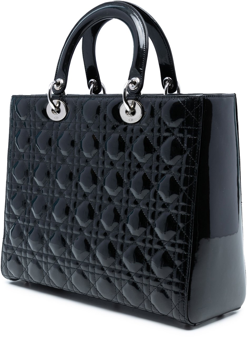 Dior Large Patent Cannage Lady Dior Zwart