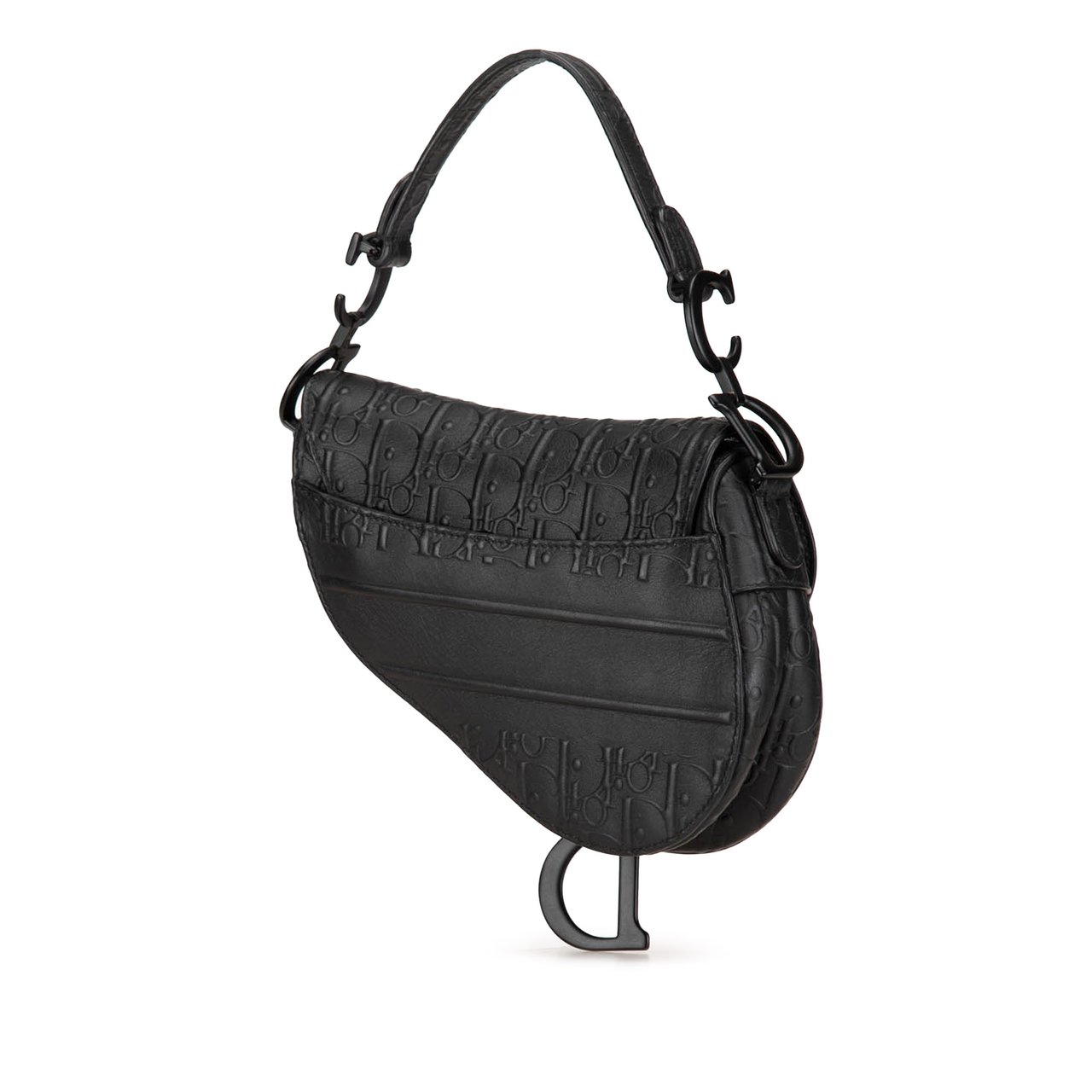 Dior Mini Oblique Embossed Calfskin Saddle Bag Zwart
