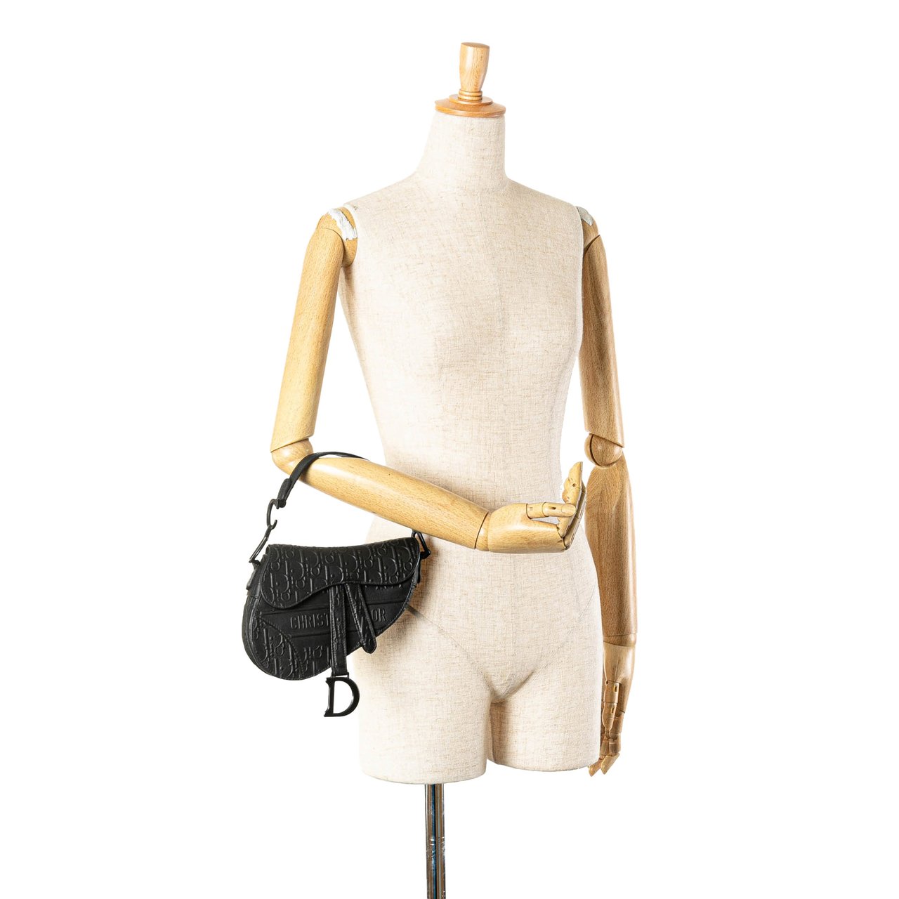 Dior Mini Oblique Embossed Calfskin Saddle Bag Zwart