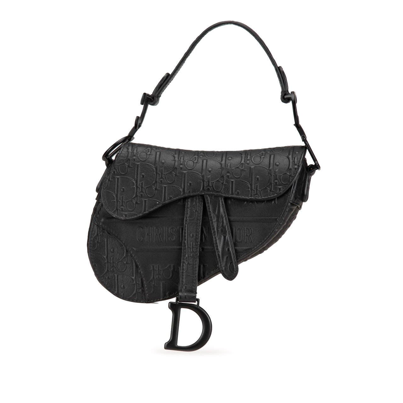 Dior Mini Oblique Embossed Calfskin Saddle Bag Zwart
