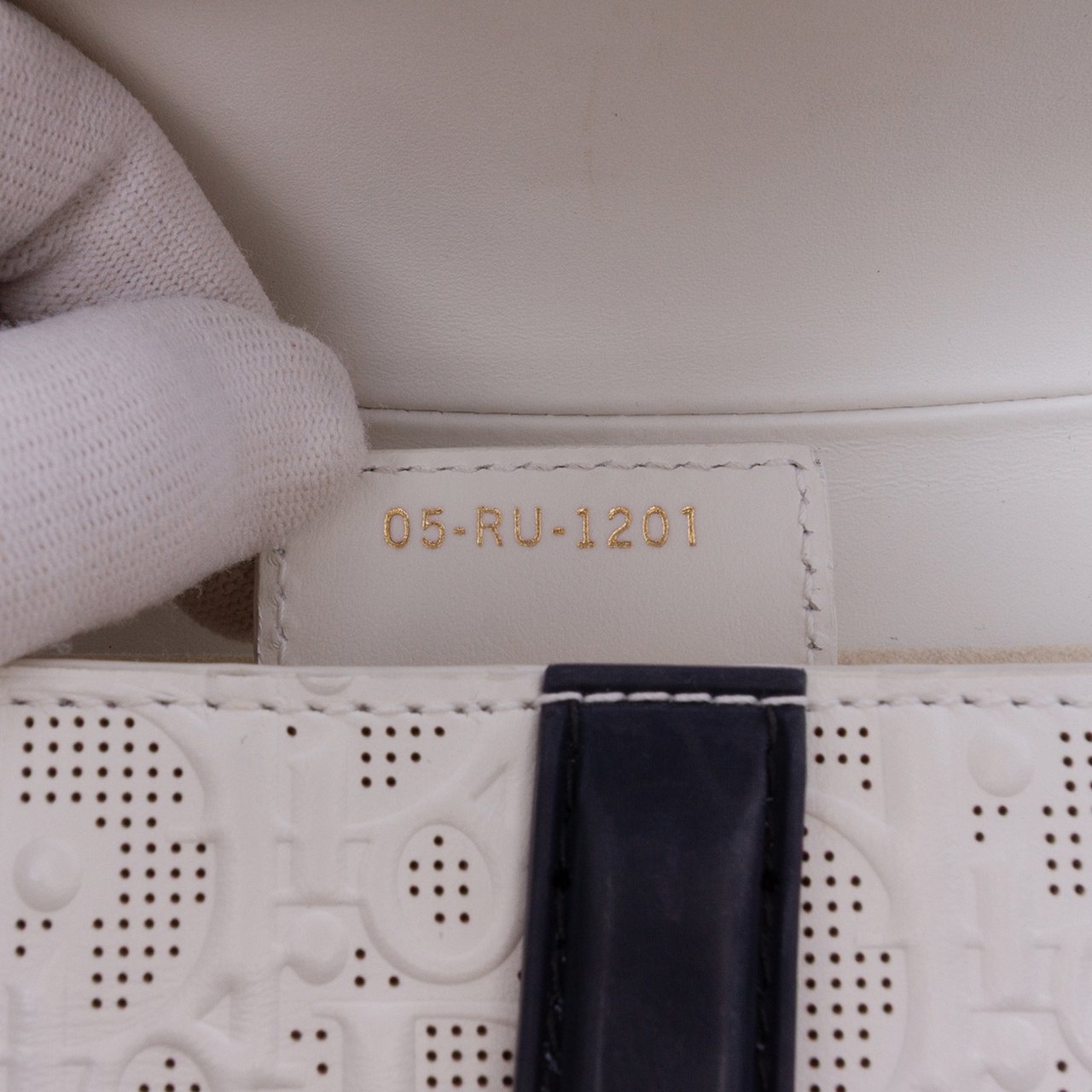 Dior Perforated Oblique Embossed Calfskin Saddle Bag Wit