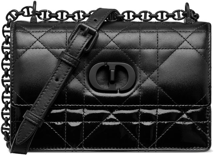 Dior Dior Caro Patent And Matte Shoulder Bag Zwart