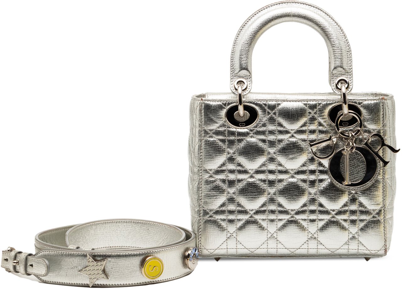 Dior Small Metallic Grained Calfskin Cannage My ABCDior Lady Dior Zilver