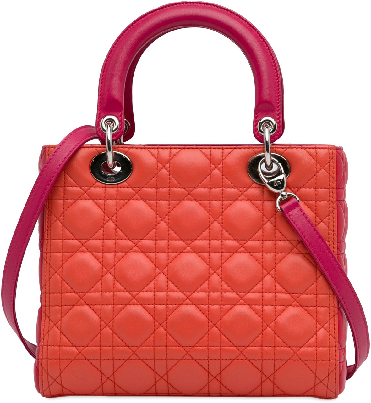 Dior Medium Bicolor Lambskin Cannage Lady Dior Oranje