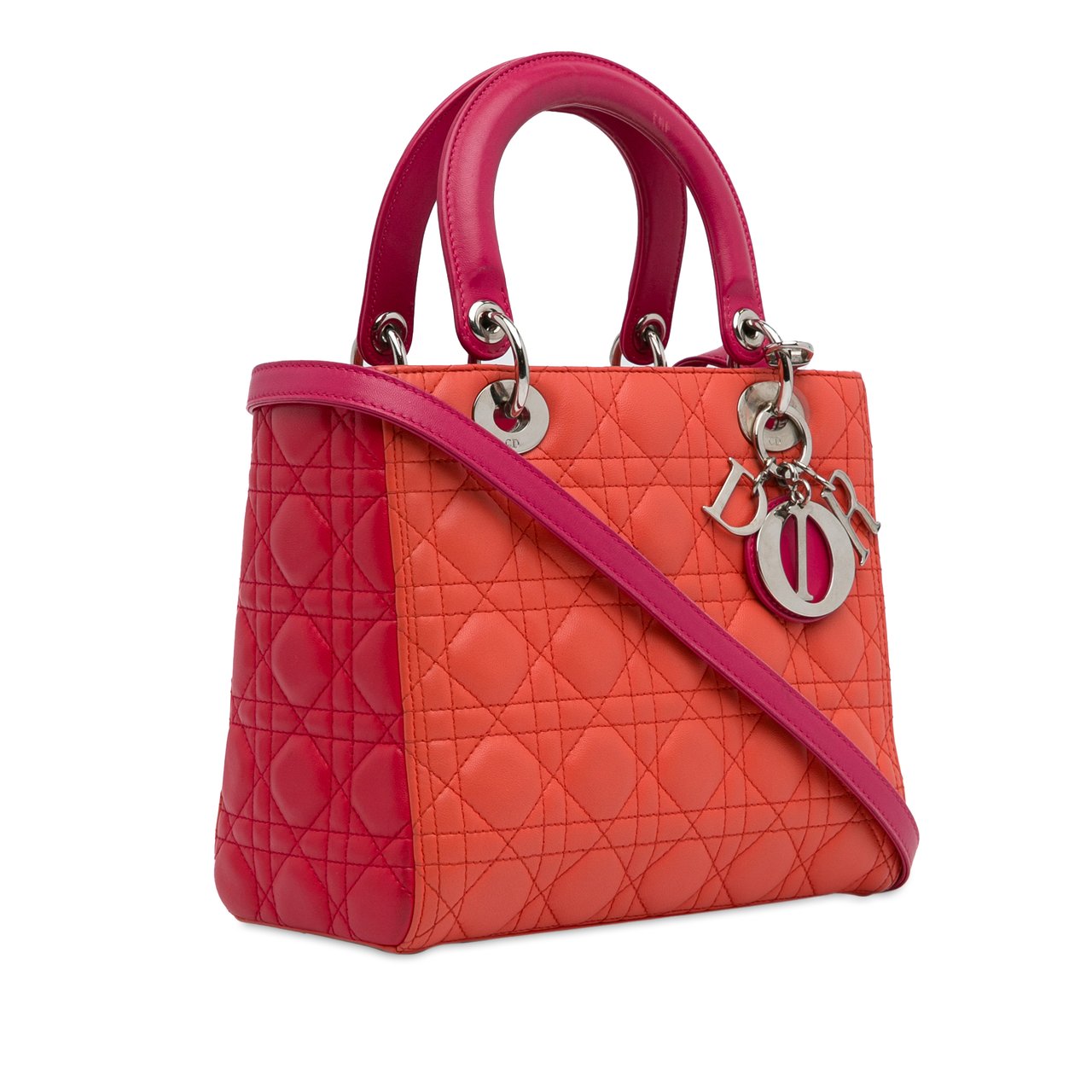 Dior Medium Bicolor Lambskin Cannage Lady Dior Oranje