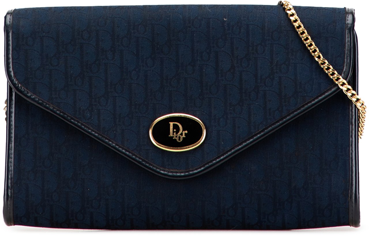 Dior Oblique Canvas Chain Shoulder Bag Blauw