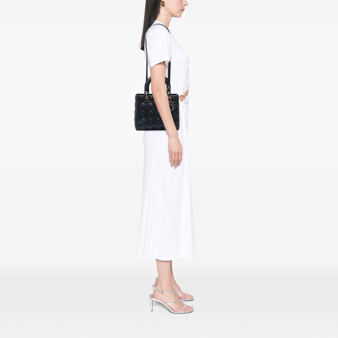 Dior Medium Iridescent Lambskin Cannage Lady Dior Zwart