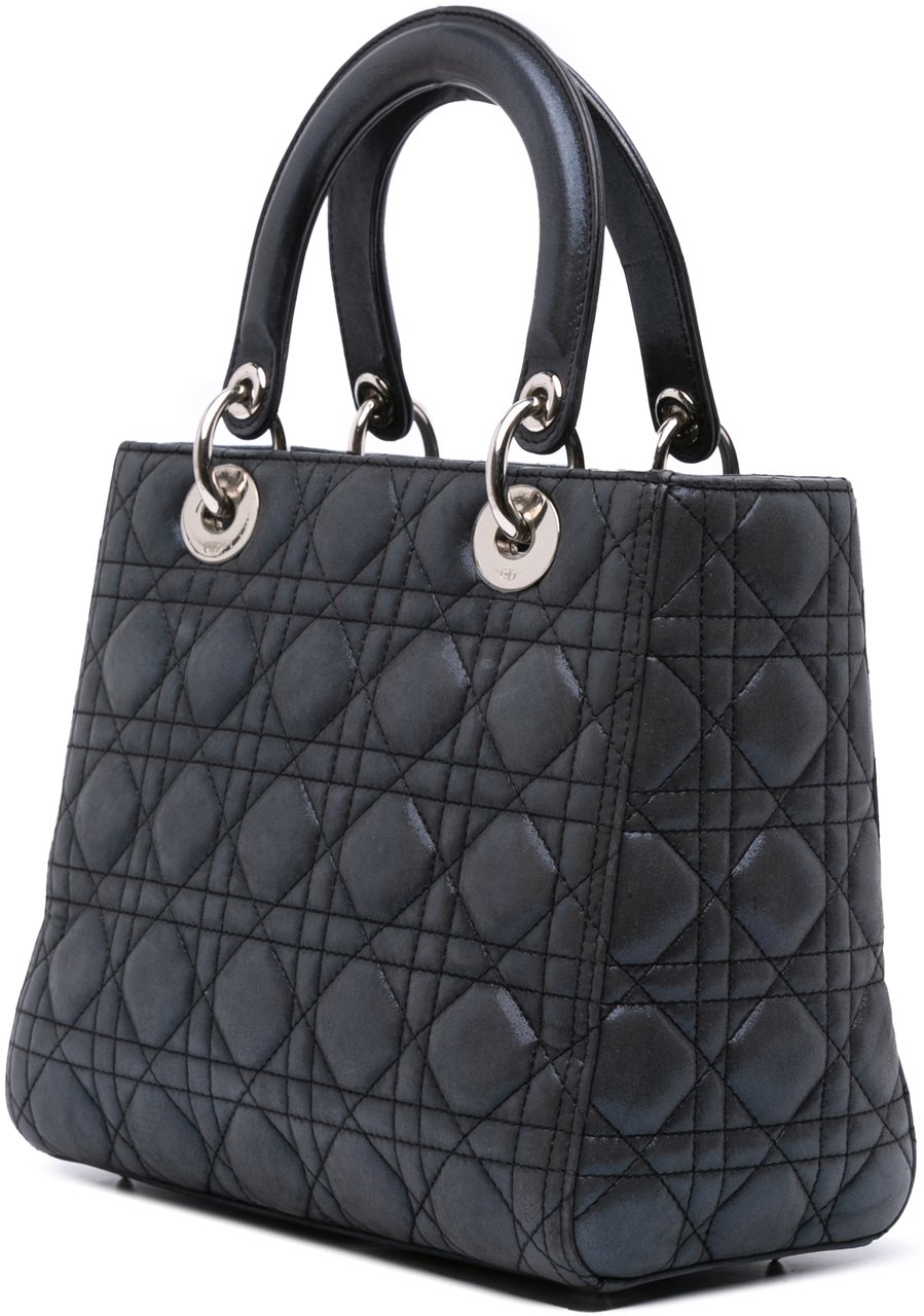 Dior Medium Iridescent Lambskin Cannage Lady Dior Zwart