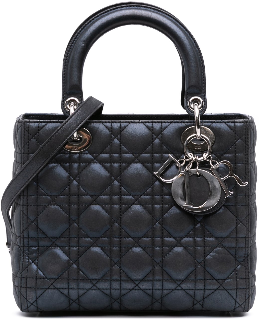 Dior Medium Iridescent Lambskin Cannage Lady Dior Zwart