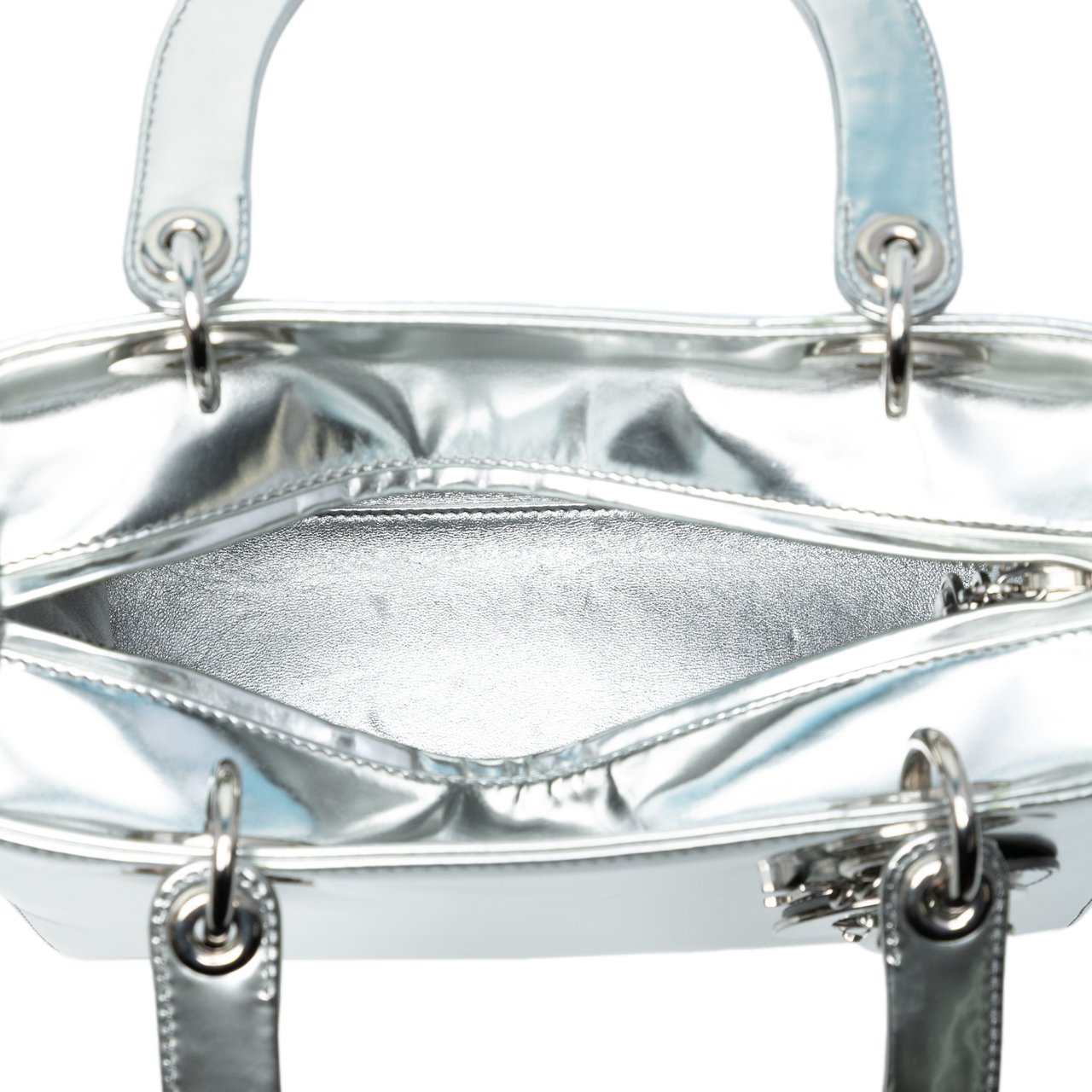 Dior Medium Metallic Patent Lady Dior Zilver