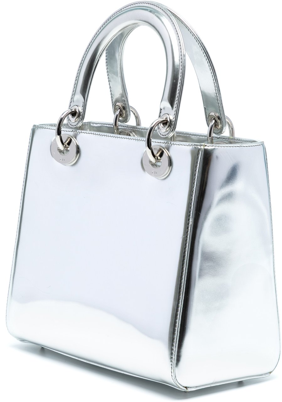 Dior Medium Metallic Patent Lady Dior Zilver