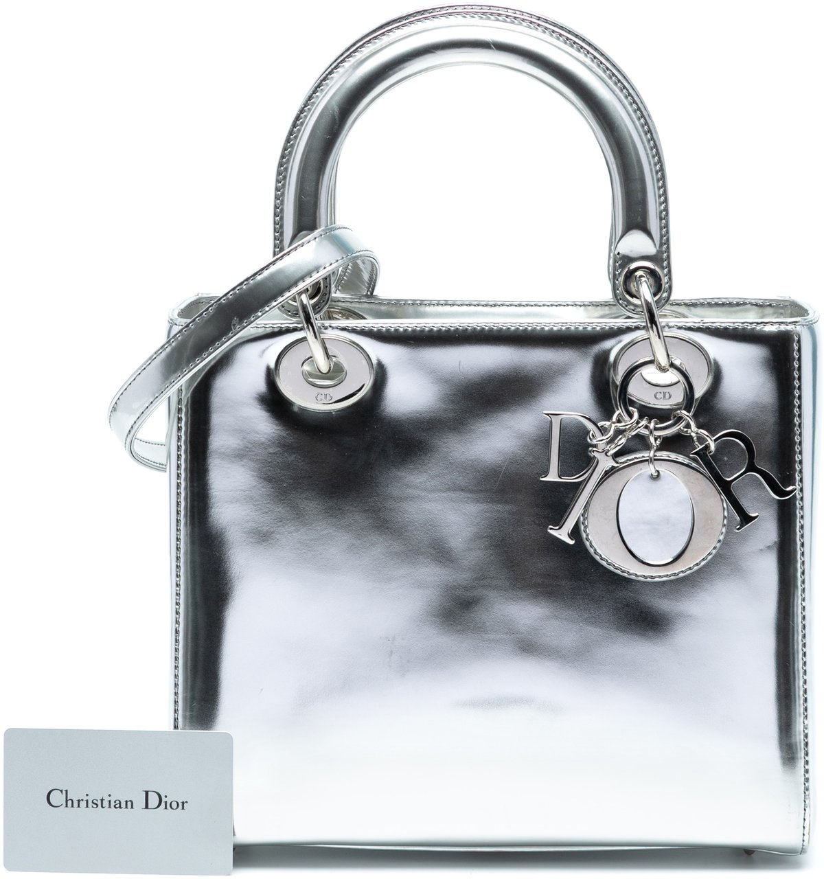 Dior Medium Metallic Patent Lady Dior Zilver