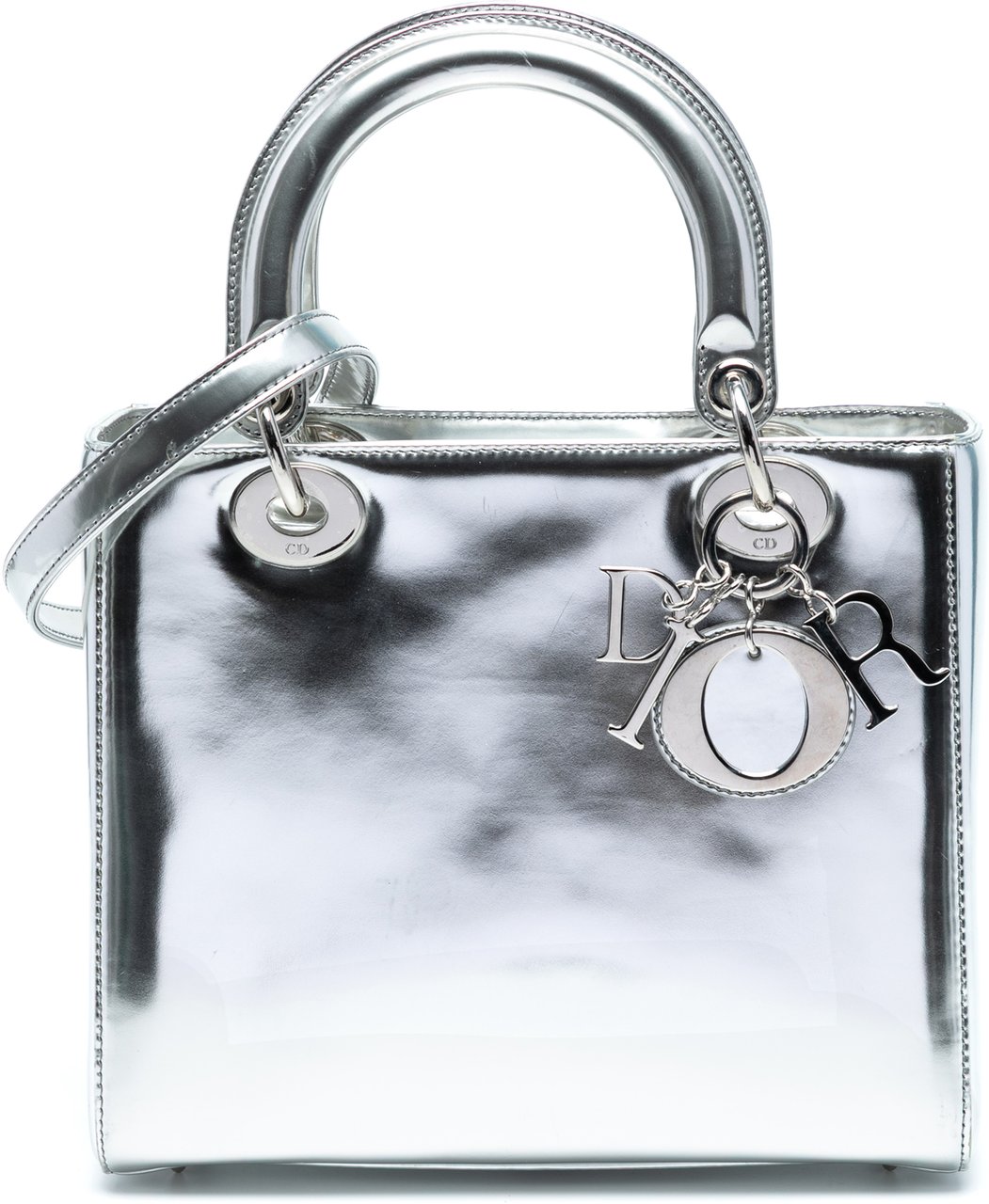Dior Medium Metallic Patent Lady Dior Zilver