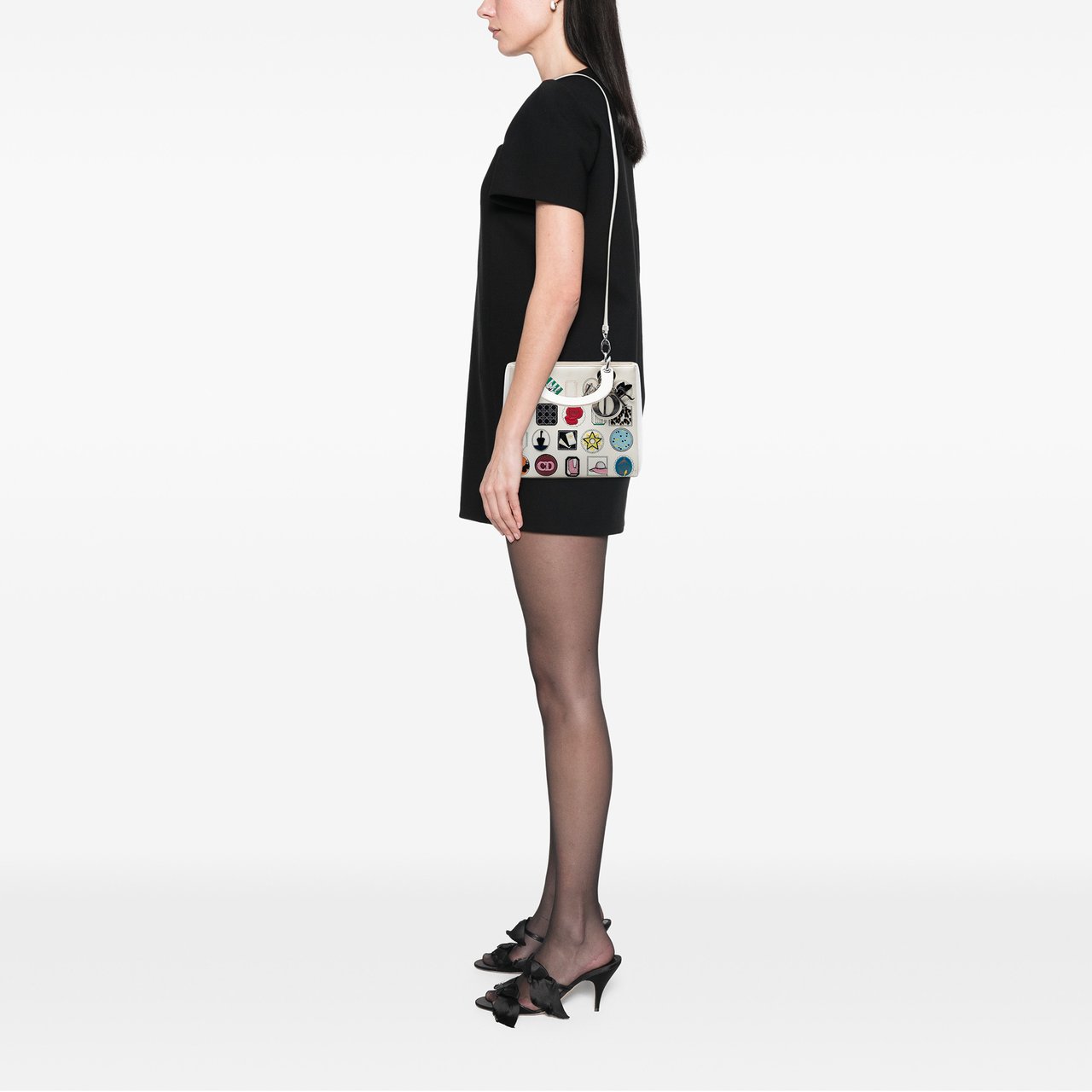 Dior Medium Calfskin Patch Embellished Lady Dior Wit