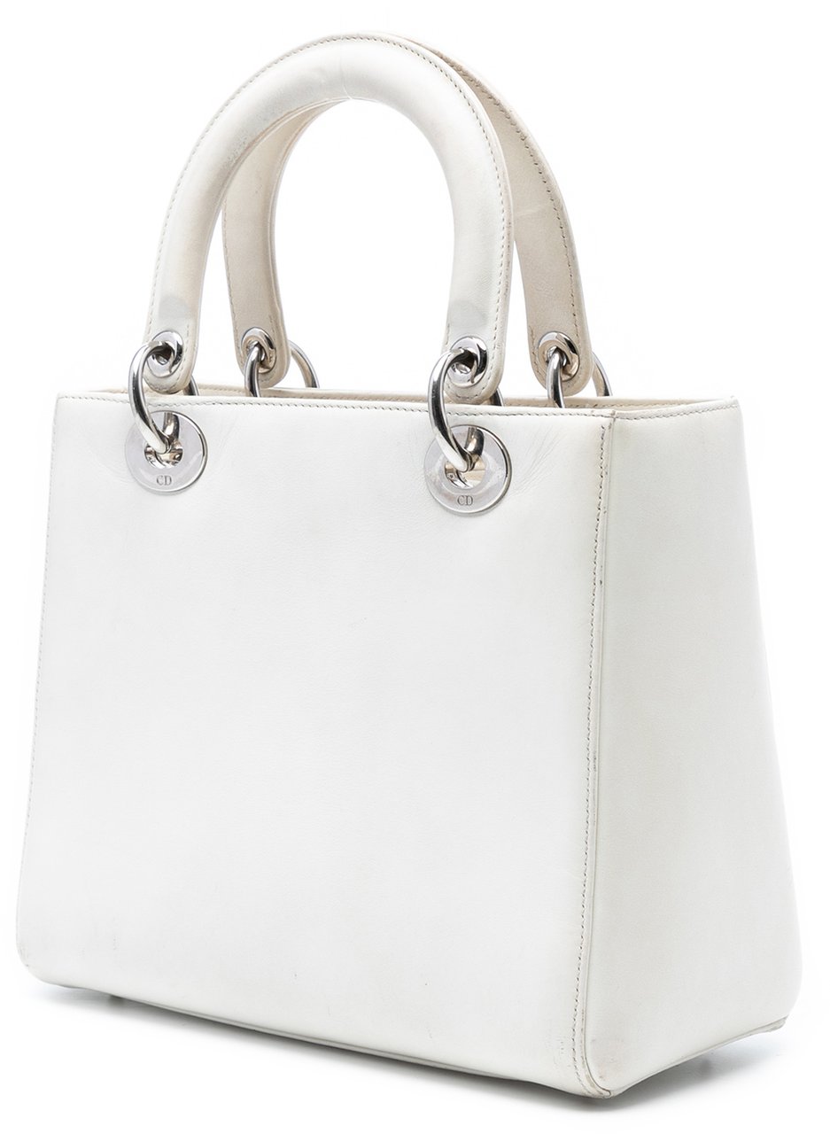 Dior Medium Calfskin Patch Embellished Lady Dior Wit